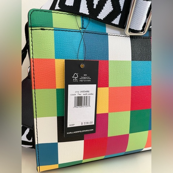 Karl Lagerfeld Paris Maybelle Satchel Multicolor Handle Crossbody Strap Bag (OY) - Picture 10 of 14
